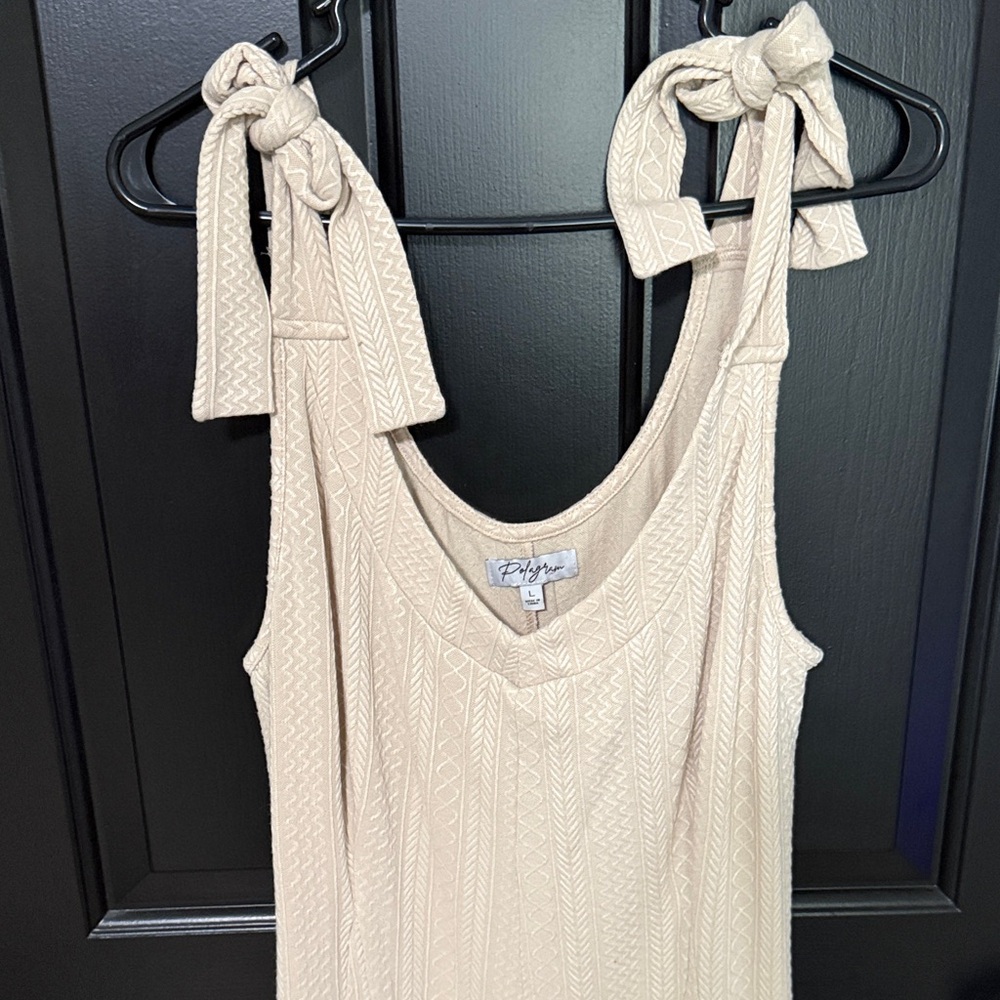 Cream Textured Jumpsuit with Bow Straps